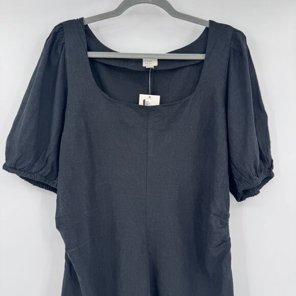 A New Day Women's Black Linen Short Puff Sleeve Mini Sundress Size 16 - Picture 3 of 11